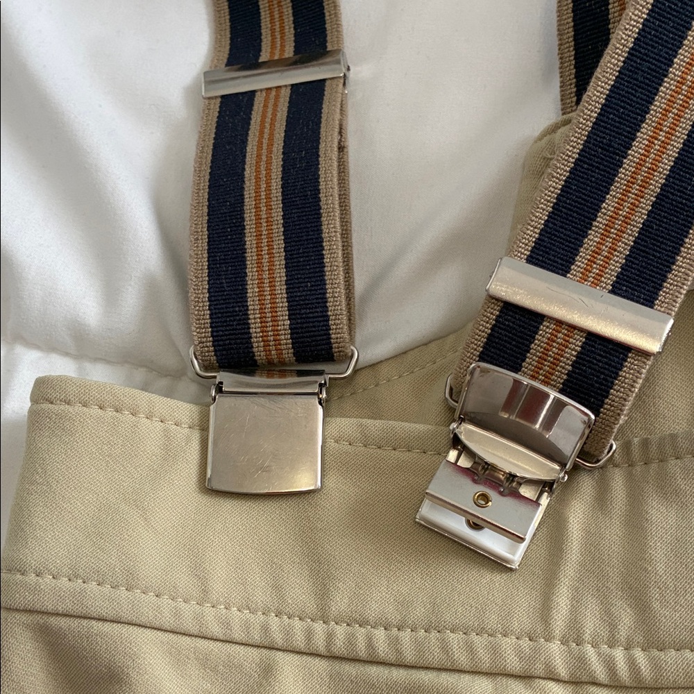 Vtg Colmar Women's Ski Pants Jumpsuits with Striped Suspenders Beige Size 6 - Picture 15 of 16